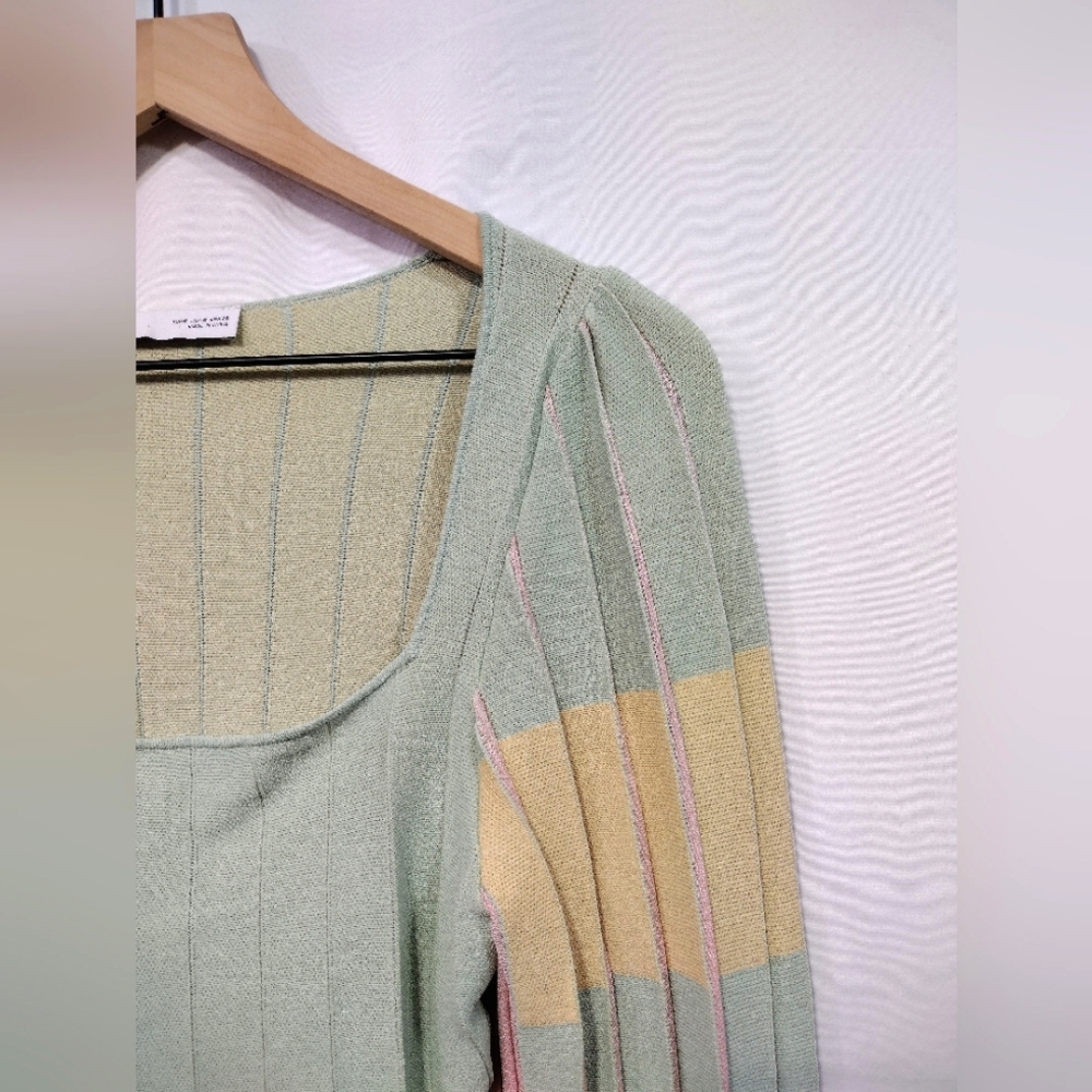 Zara Pleated Knit Crop Top Womens S Green Yellow Square Neck Boho Retro 90s Y2K - Picture 4 of 11